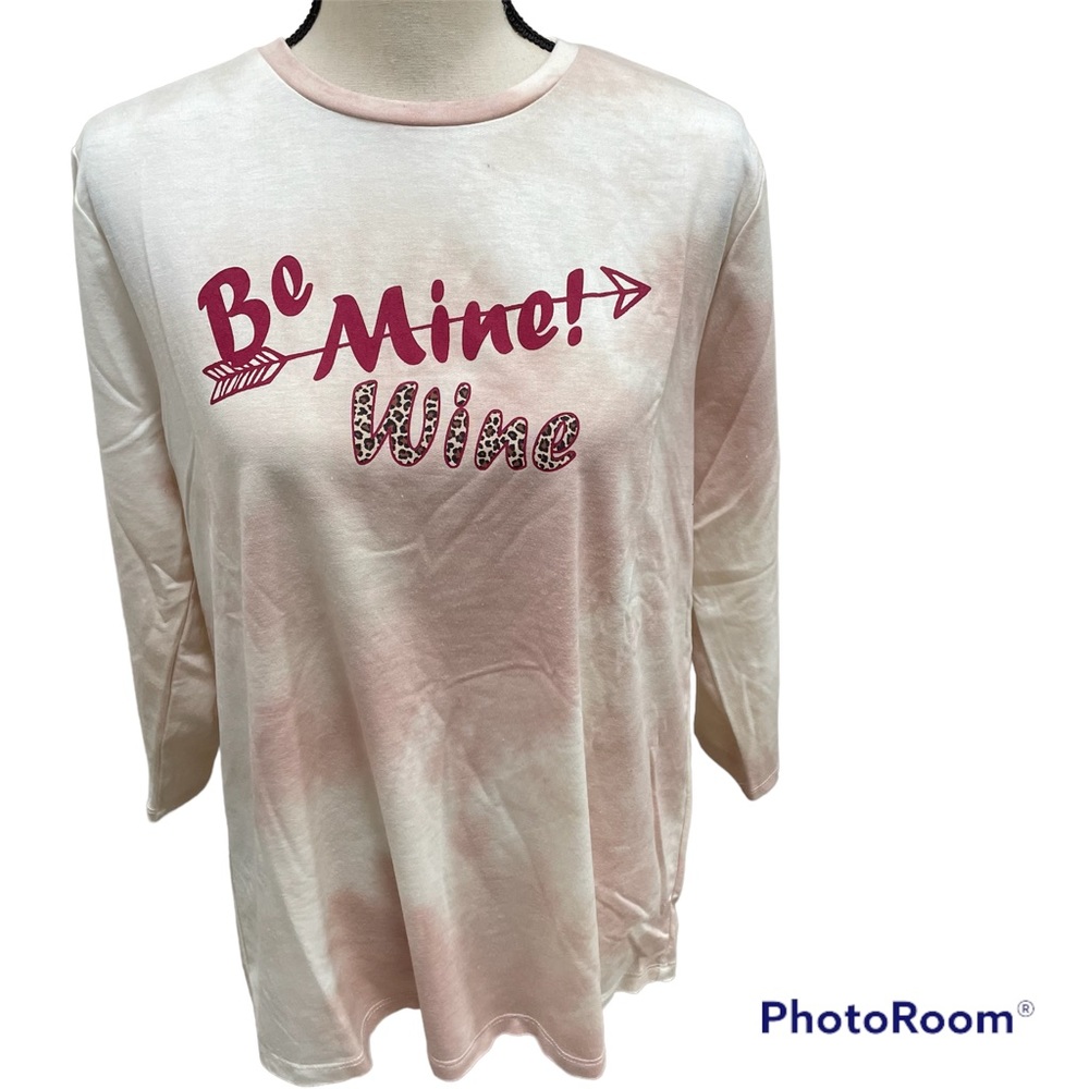 New Directions Studio “Be Mine Wine” graphic tee 3/4 sleeve Size XL NWT